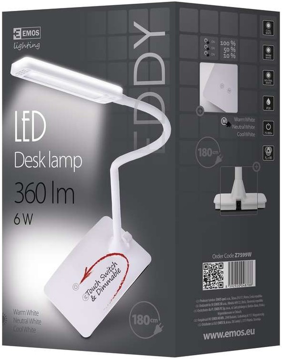 Emos LED stolní lampa Eddy, bílá_1037958698