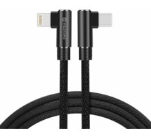 SWISSTEN datový kabel Arcade USB-C - Lightning, M/M, 3A, zahnutý konektor 90°, opletený, 1.2m, černá