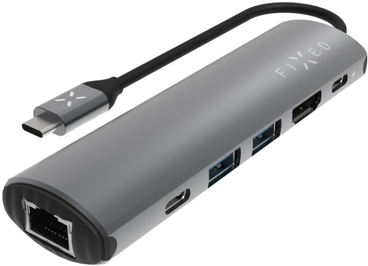FIXED USB-C hliníkový 6-portový HUB Pro, šedá_1404180568