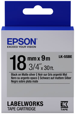 Epson LabelWorks LK-5SBE, páska pro tiskárny etiket, 18mm, 9m, černo-stříbrná_1738632606