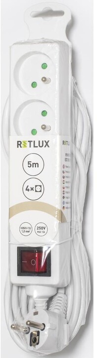 Retlux prodlužovací přívod RPC 26, 4 zásuvky, s vypínačem, 5m, bílá_712686750