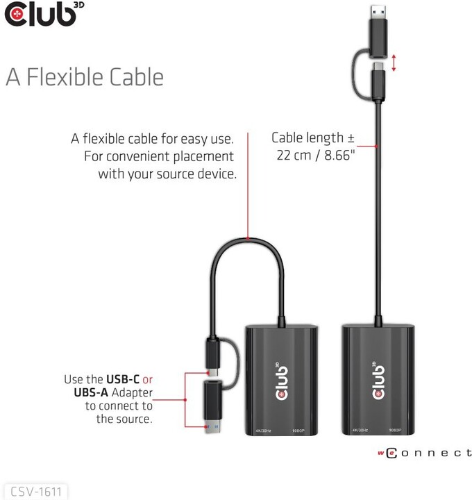Club3D adaptér USB Gen1 Type-C/-A to Dual HDMI (4K/30Hz) / VGA (1080/60Hz)_794241085