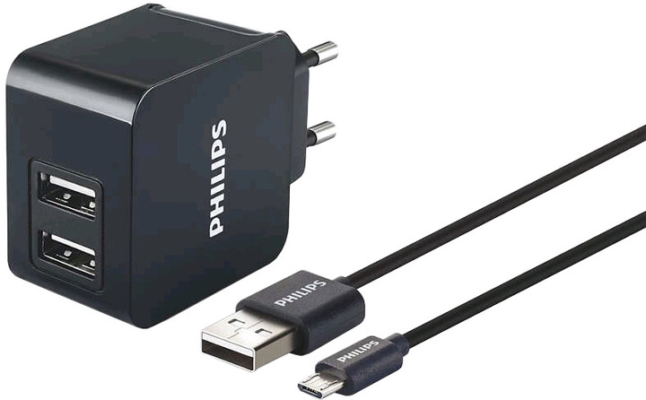 Philips síťová nabíječka, 2x port, kabel micro USB_561950426