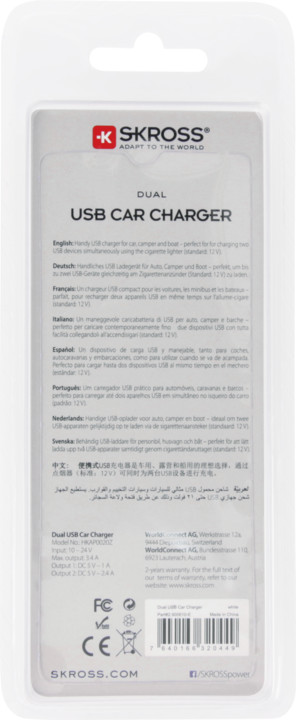 SKROSS USB nabíjecí autoadaptér Dual USB Car Charger, 3400mA max, DC 12V_1528864576