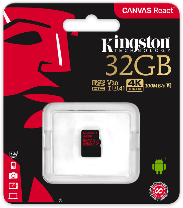 Kingston Micro SDHC Canvas React 32GB 100MB/s UHS-I U3_1633004722