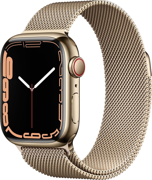 Apple Watch Series 7 Cellular, 41mm, Gold, Stainless Steel, Milanese Loop_1057287632