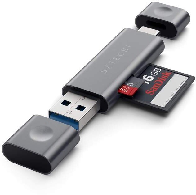 Satechi Aluminum Type-C USB 30, Micro/SD Card Reader, šedá_2091974000