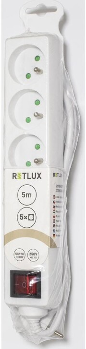 Retlux prodlužovací přívod RPC 31, 5 zásuvek, s vypínačem, 5m, bílá_1250367772