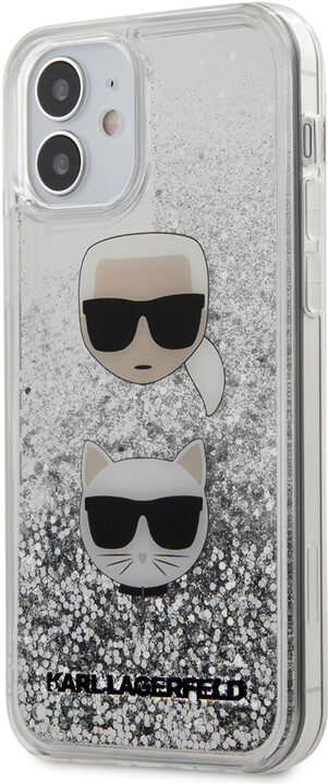 KARL LAGERFELD ochranný kryt Liquid Glitter 2 Heads pro iPhone 12 Mini (5.4&quot;), stříbrná_2085454142