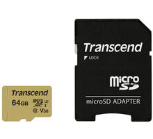 Transcend Micro SDXC 500S 64GB 95MB/s UHS-I U3 + SD adaptér_688921037