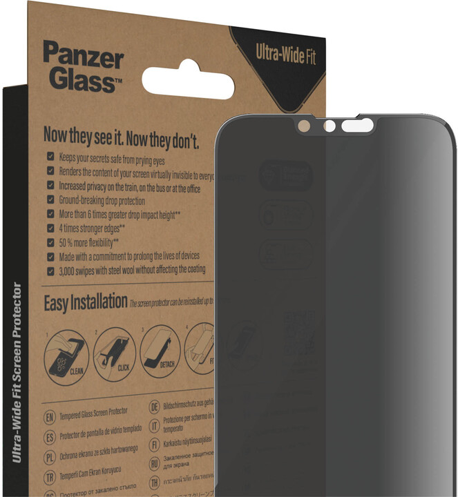 PanzerGlass ochranné sklo Privacy pro Apple iPhone 14 Plus/13 Pro Max s instalačním rámečkem_75336002