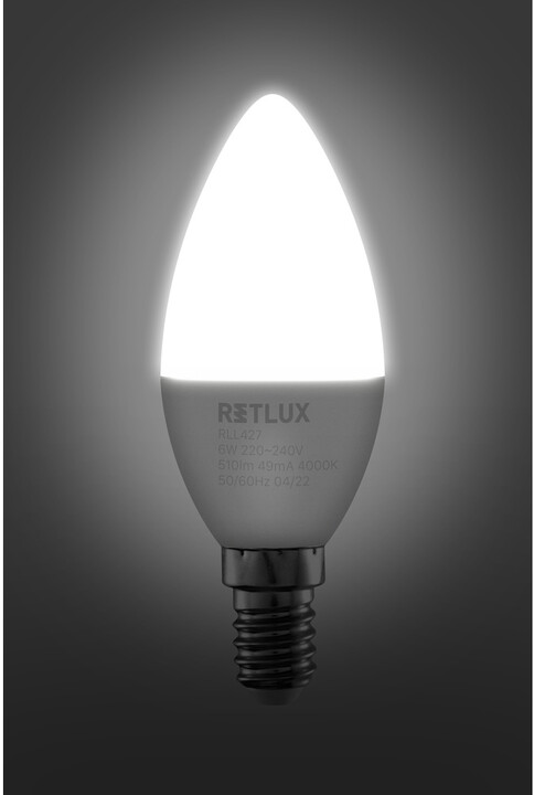 Retlux žárovka RLL 427, LED C37, E14, 6W, studená bílá_517980936