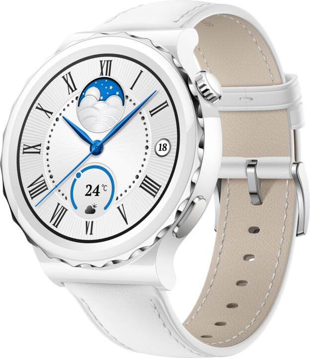 Huawei Watch GT 3 Pro 43 mm, Silver Bezel White Ceramic Case, White Leather Strap_846250560
