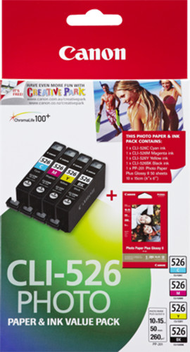 Canon CLI-526 Photo Value pack + 4x6 Photo Paper (PP-201 50sheets)
