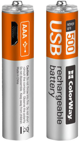 COLORWAY nabíjecí baterie AAA 400mAh/ USB/ 1.5V/ 2ks v balení_831270021