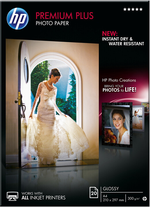 HP Premium Plus Glossy Photo Paper, A4, 300 g/m2, 20 listů