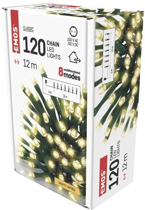 Emos LED vánoční řetěz zelený, 12 m, venkovní i vnitřní, teplá bílá_417670587