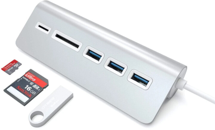 SATECHI Aluminium USB Hub (3x USB 3.0,MicroSD), stříbrná_606003004