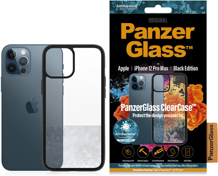 PanzerGlass ochranný kryt ClearCase pro Apple iPhone 12 Pro Max 6.7&quot;, antibakteriální, černá_1136969321