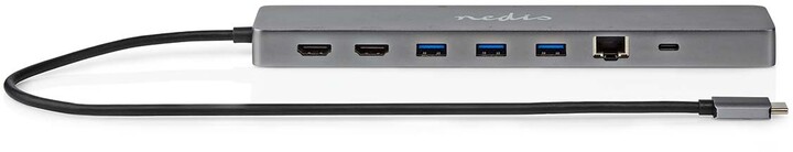 Nedis multiportový adaptér USB-C, 3x USB-A, USB-C, 2x HDMI, RJ45, šedá_2113056499