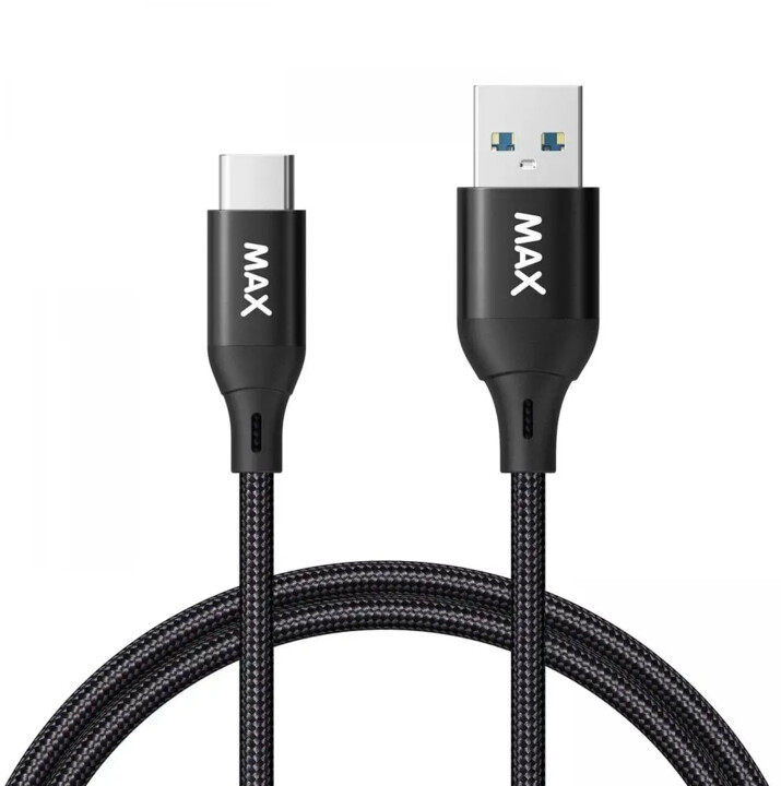 MAX kabel USB-A - USB-C, USB 3.0, opletený, 2m, černá_259163859
