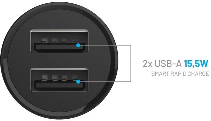 FIXED autonabíječka, 2xUSB-A, 15W Smart Rapid Charge, černá + kabel USB-A - Lightning, MFi, 1m_1953307494