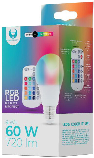 Forever žárovka A60 E27, LED, 9W, RGB, dálkové ovládání_482512983