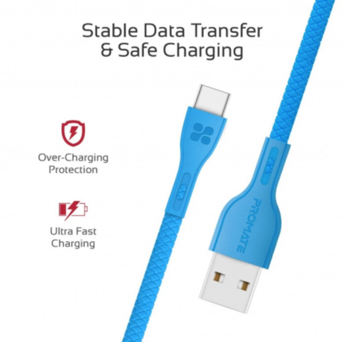 Promate kabel PowerBeam-C USB-C - USB-A, 2A, opletený, 1.2m, modrá_936804558