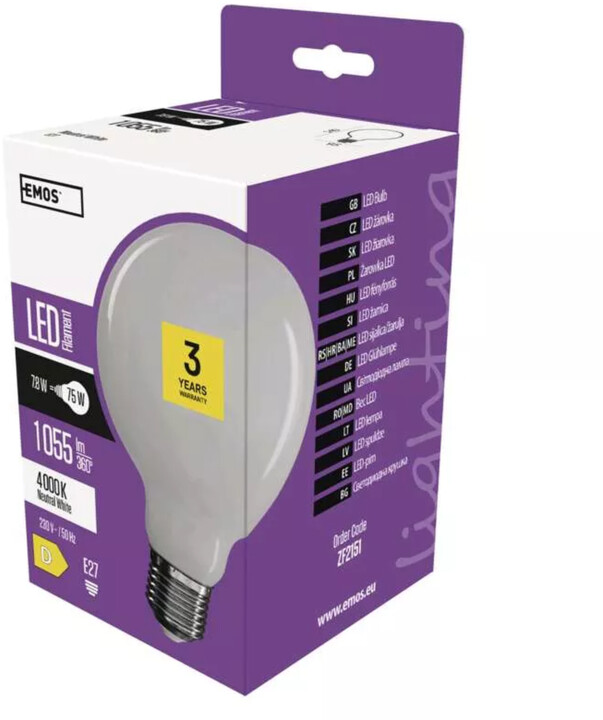 Emos LED žárovka Filament G95 GLOBE 7,8W, 1055lm, E27, neutrální bílá_1084415240