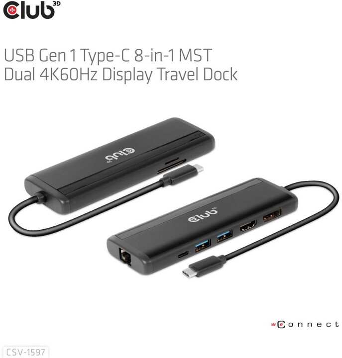 Club3D dokovací stanice USB-C, 8-in-1 MST Dual 4K60Hz, Display Travel Dock_916779785