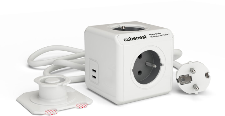 Cubenest PowerCube Extended prodlužovací přívod 1,5m, 4 zásuvky + 2 x USB C PD 35 W, šedá_1147217468