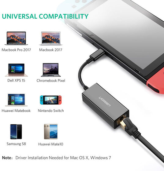 UGREEN ethernet adaptér USB-C, 1000Mbps, 7.5cm_179609701