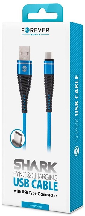 Forever datový kabel USB-C, M/M, 2A, 1m, textilní, modrá