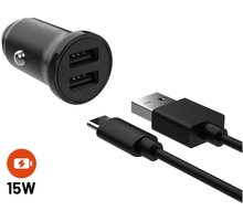 FIXED autonabíječka, 2xUSB-A, 15W Smart Rapid Charge, černá + kabel USB-A - USB-C, 1m_827540755