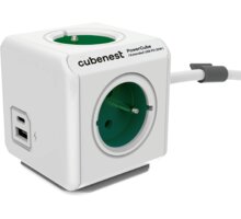 Cubenest PowerCube Extended prodlužovací přívod 1,5m, 4 zásuvky + USB A+C PD 20 W, zelená 6974699970996