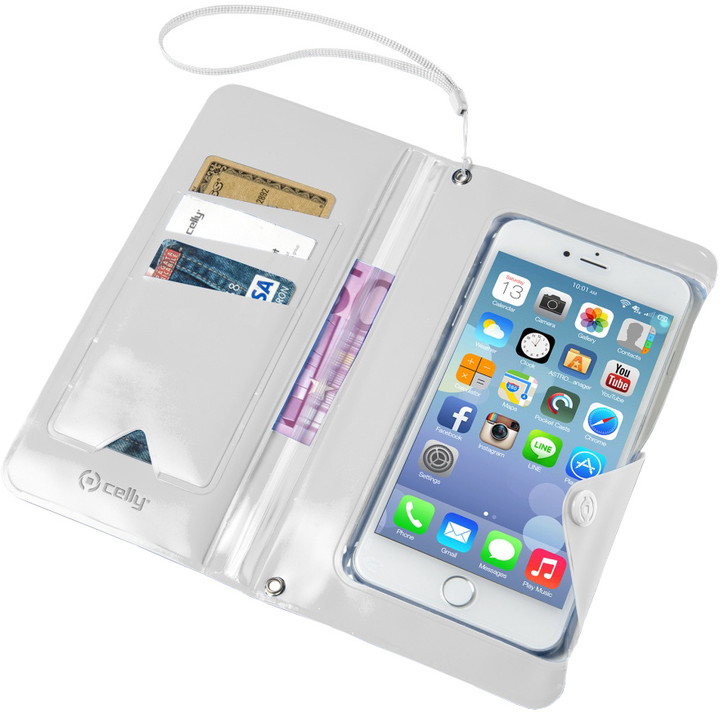 CELLY Splash Wallet univerzální voděodolné pouzdro s peněženkou pro telefony 5,7 &quot;, bílé_2141106098