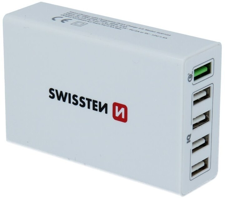 SWISSTEN travel charger Qualcomm 3.0 QUICK charge + smart IC with 5x USB 50W Power, bílá_45800638