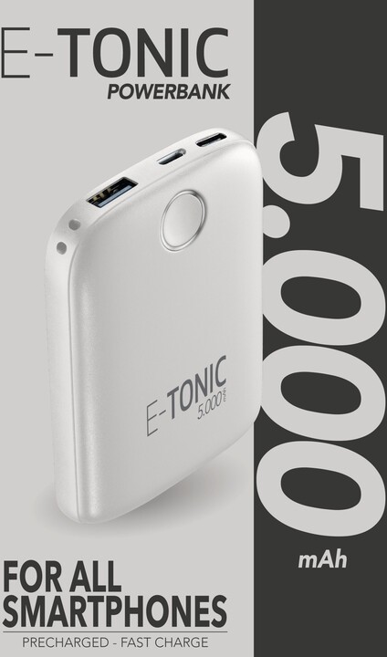 CellilarLine powerbanka E-Tonic, 5000mAh, USB, 10W, bílá_551163850