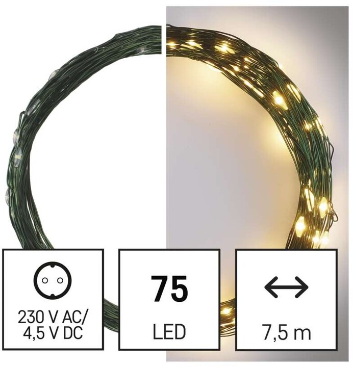 Emos LED vánoční nano řetěz zelený, 7,5 m, venkovní i vnitřní, teplá bílá, časovač_1632101858