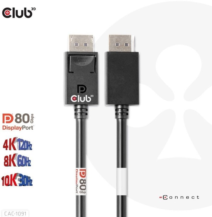 Club3D kabel DisplayPort 2.1 - DisplayPort 2.1, 4K@120Hz/8K@60Hz HDR, 1.2m, černá_1984190313