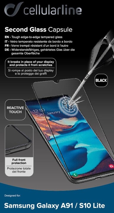 Cellularline ochranné tvrzené sklo Capsule pro Samsung Galaxy A91, pro celý display, černá_1417750763