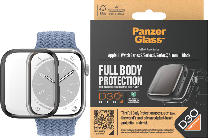 PanzerGlass ochranný kryt s D30 pro Apple Watch Series 9/8/7 41mm, černá_2030636631
