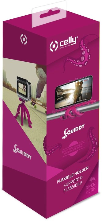 CELLY flexibilní držák s přísavkami Squiddy pro telefony do 6,2&quot;, růžový_582687153