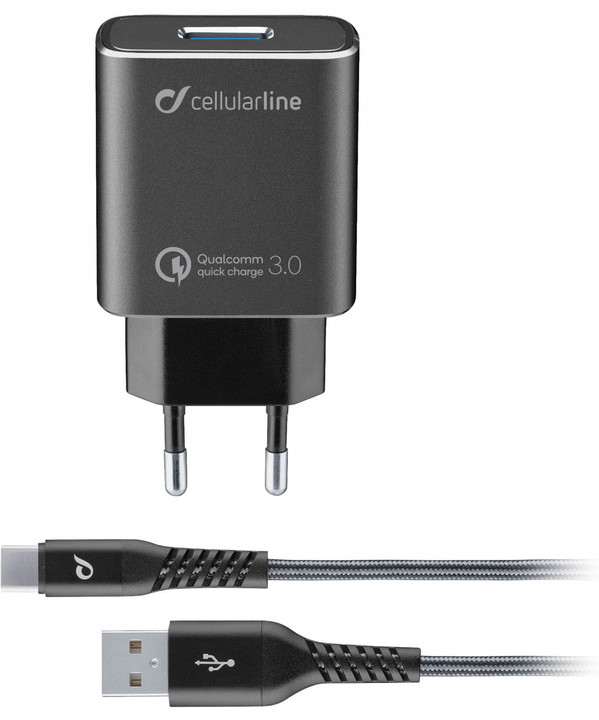 Cellularline Tetra Force Set USB nabíječky a USB-C kabelu 18W, Qualcomm® Quick Charge 3.0, černá_1385338565
