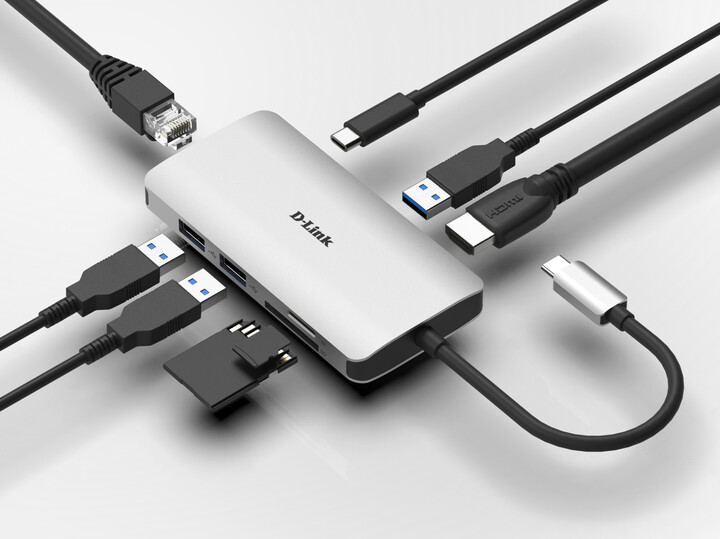 D-Link USB-C Hub 8v1, HDMI, Ethernet, PD, čtečka karet_1372080467