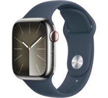 Apple Watch Series 9, Cellular, 41mm, Silver Stainless Steel, Storm Blue Sport Band - S/M_99018996