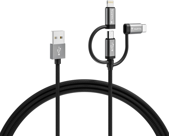 VARTA kabel 3v1 USB-A - Lightning/microUSB/USB-C, 12W, 2m_2144836575