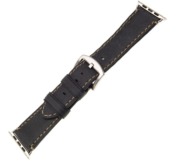 FIXED Berkeley kožený řemínek pro Apple Watch 42mm a 44mm se stříbrnou sponou, uhlově černý_1495445139