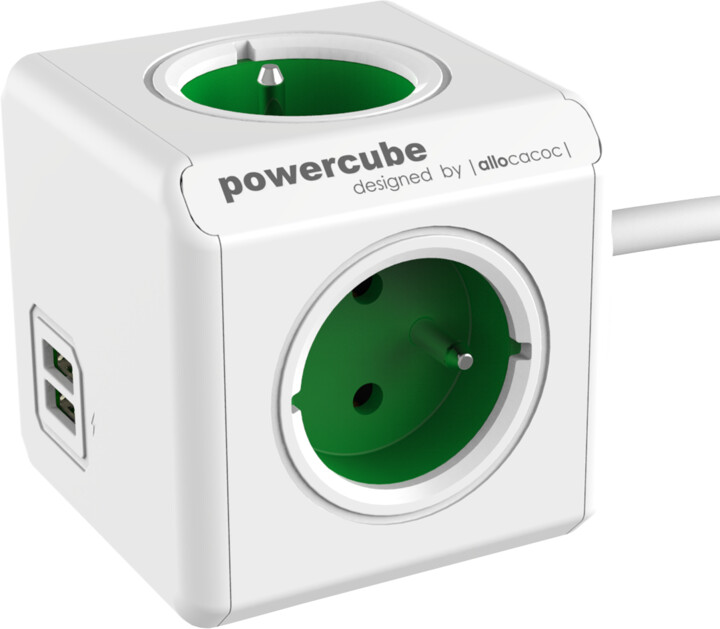 PowerCube EXTENDED USB prodlužovací přívod 1,5m - 4 zásuvka, zelená_420630278