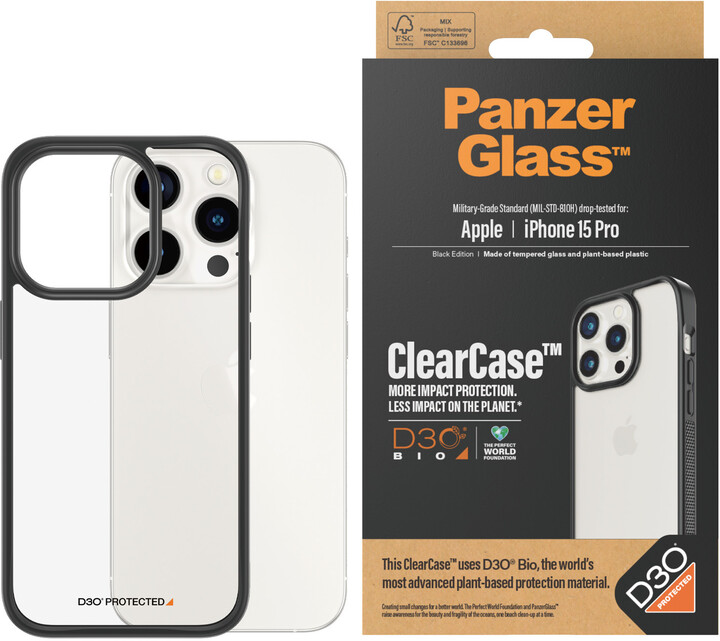 PanzerGlass ochranný kryt ClearCase D3O pro Apple iPhone 15 Pro, Black edition_1862288848